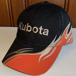 Y2K Kubota Tractors Flames Hat Cap K-Products Retro Fire Racing Black Orange VTG